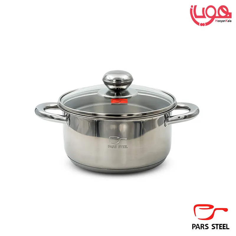 قابلمه پارس استیل کف سه لایه درب پیرکس سایز 18