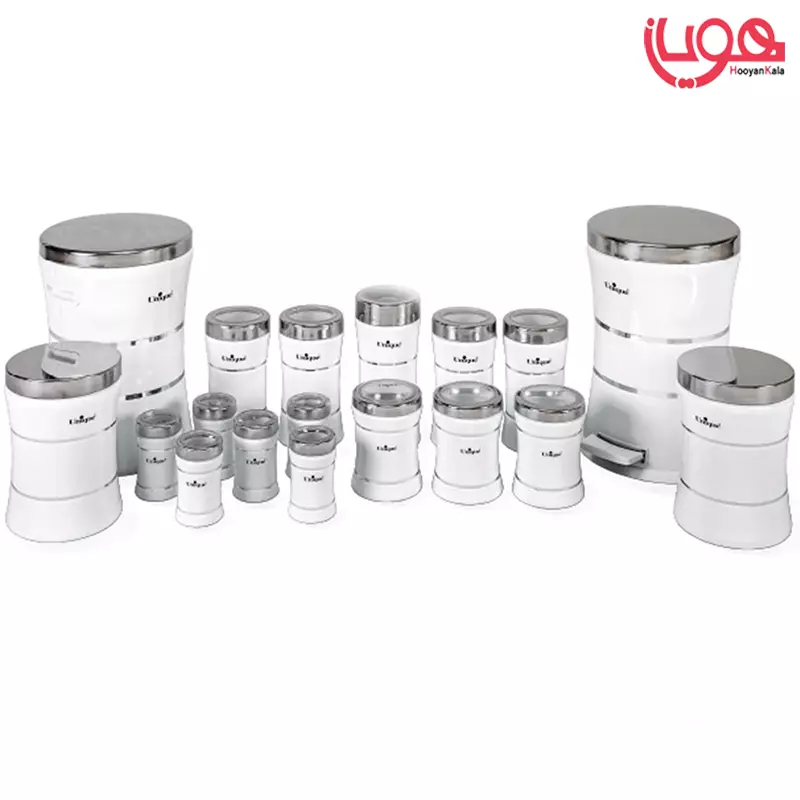 سرویس 18 پارچه کمر باریک استیل یونیک 4692 خطی سفید  